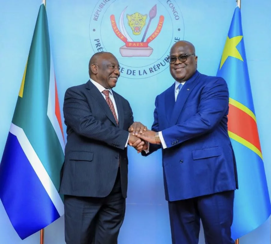 Félix Tshisekedi Président de la RDC recevant Cyril Ramaphosa de l'Afrique du Sud à Kinshasa