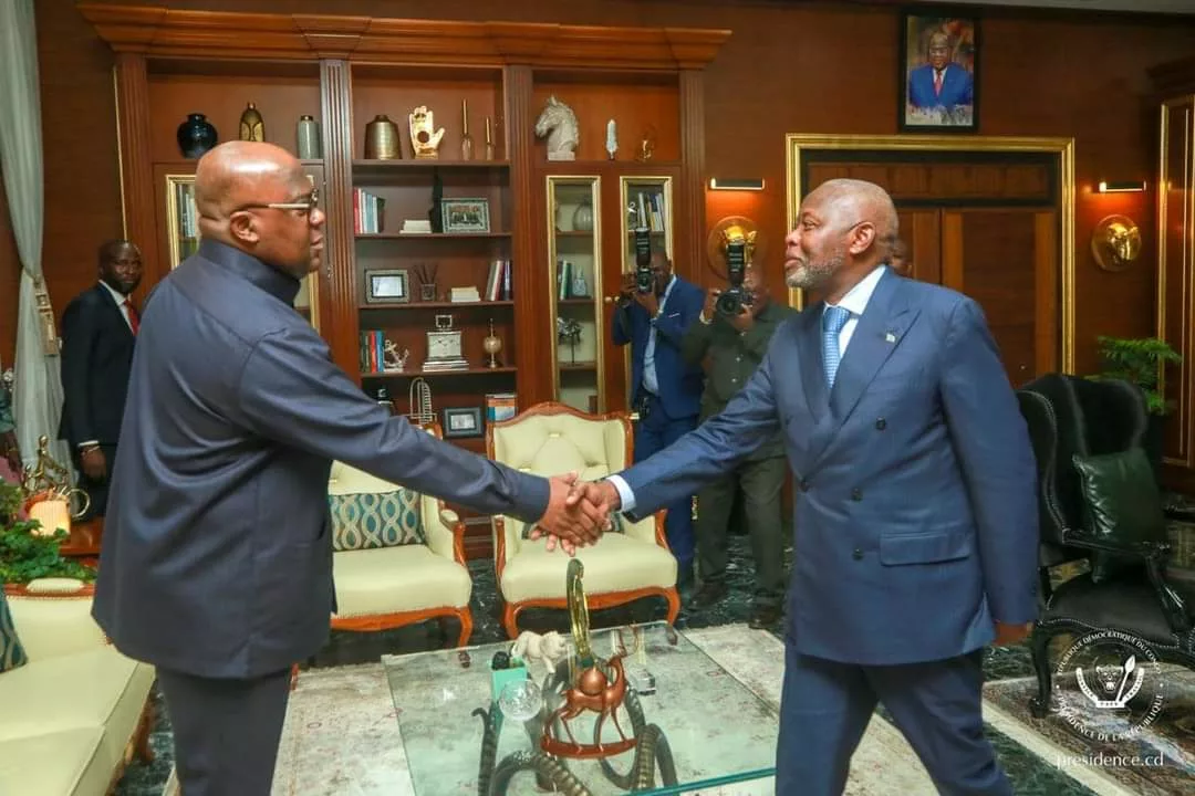 Le Président de la RDC Félix Tshisekedi recevant le président de l'Assemblée nationale Vital Kamerhe à la cité de l'OUA à Kinshasa