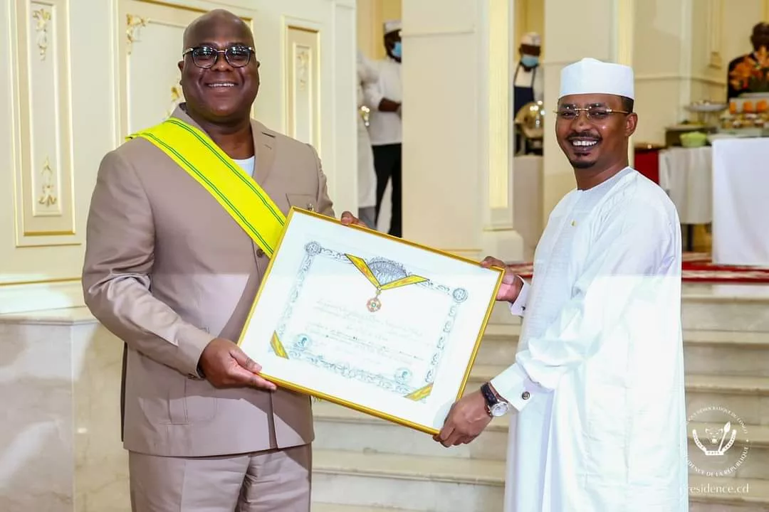 Le Président de la RDC Félix Tshisekedi élevé à la Dignité de Grand Croix dans l'Ordre National du Tchad par Mahamat Idriss Deby