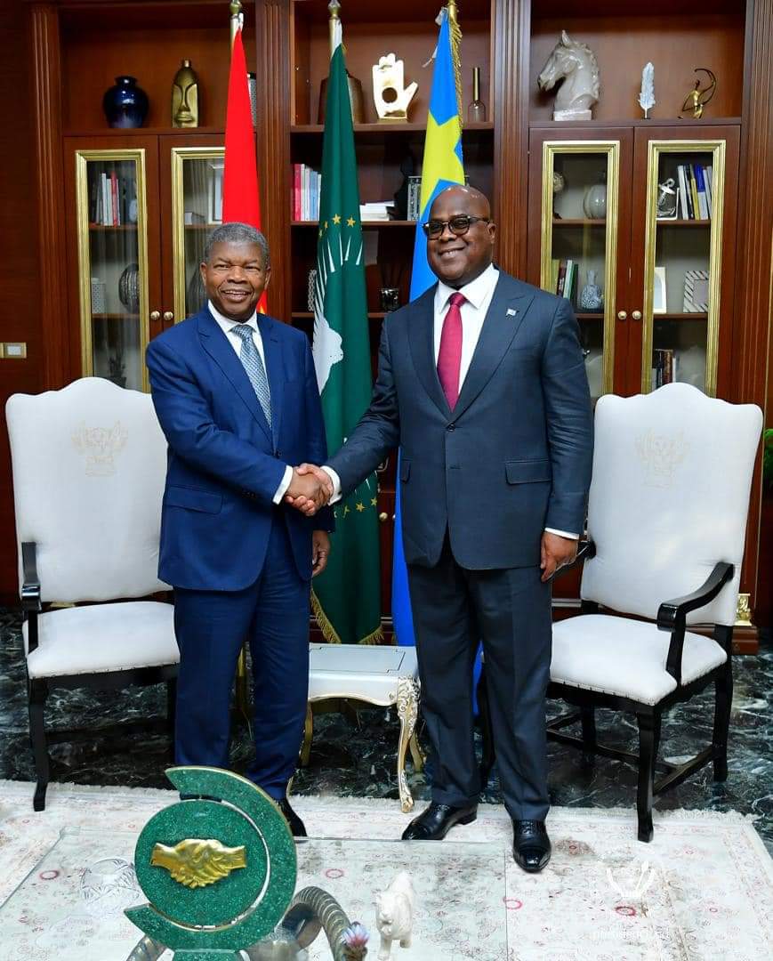 Le Président de la RDC Félix Tshisekedi et son homologue d'Angola Joao Lourenço à la cité de l'Union Africaine à Kinshasa