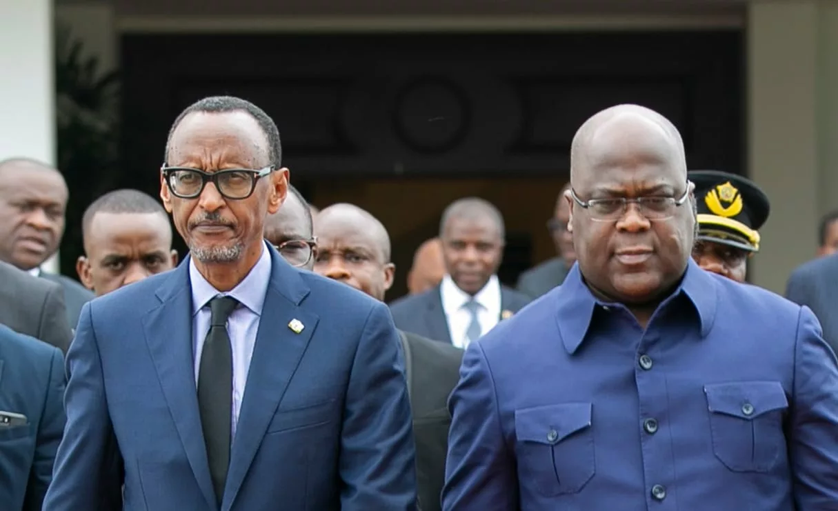 Présidents Kagame du Rwanda (à gauche) et Félix Tshisekedi de la RDC (à droite)