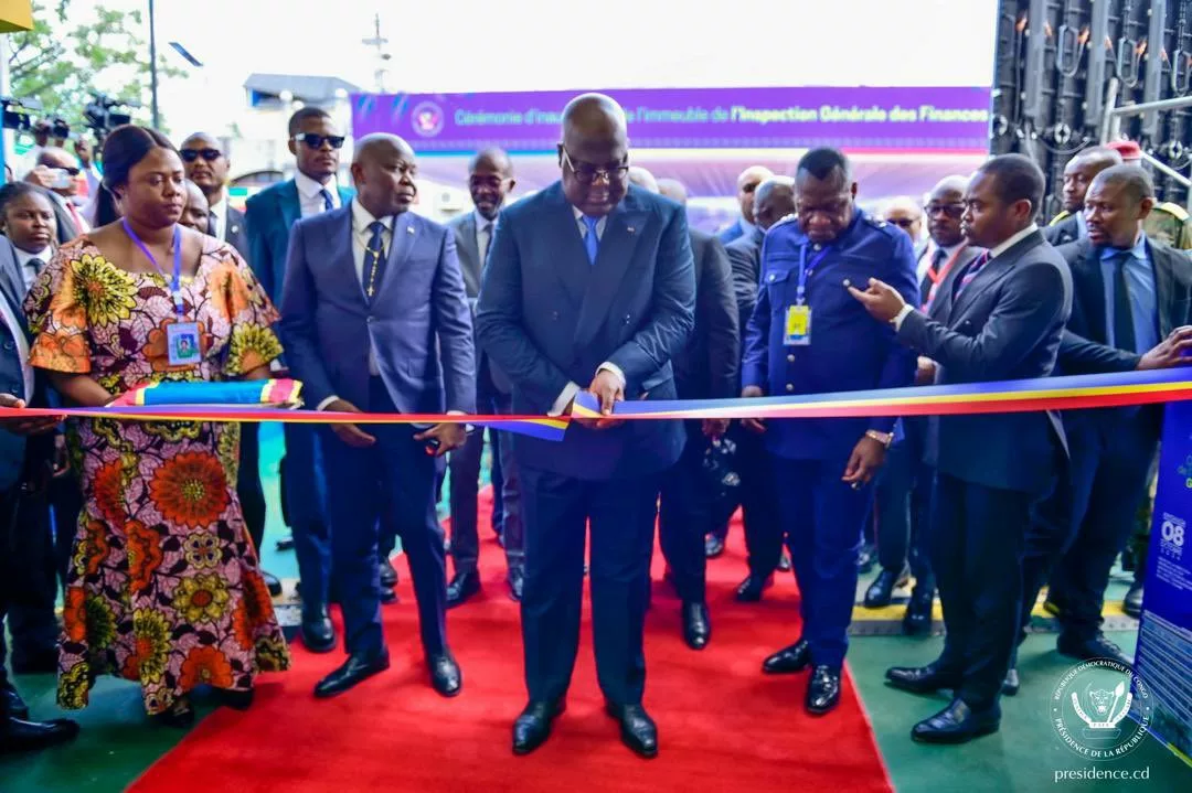 Le Président de la République Démocratique du Congo Félix Tshisekedi inaugurant le nouvel immeuble administratif de l'inspection générale des finances à Kinshasa