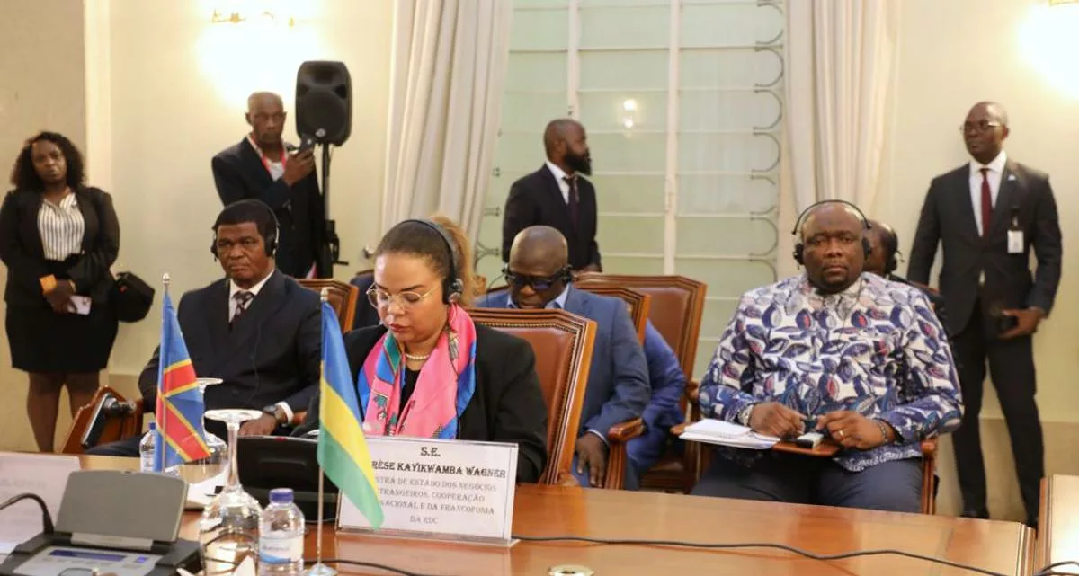 La délégation congolaise, conduite par la des Affaires étrangères de la RDC, Thérèse Kayikwamba Wagner lors de la deuxième réunion ministérielle sur la situation de paix et de sécurité dans l'Est de la RDC le 30/07/2024. ministère des Affaires étrangères