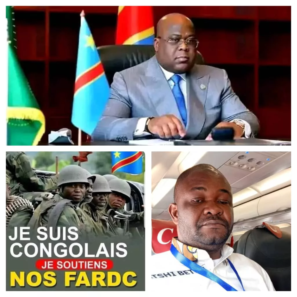 De haut en bas Le Président de la RDC Félix Tshisekedi ,les FARDC et Génie Kande président de la FOGEKA