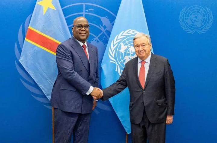 Le Président de la République démocratique du Congo Félix Tshisekedi et le secrétaire général des nations unies Antonio Guterres à New-York