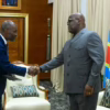 Le Président de la République Félix Tshisekedi saluant le gouverneur du Sud-Kivu Jean-Jacques Purusi